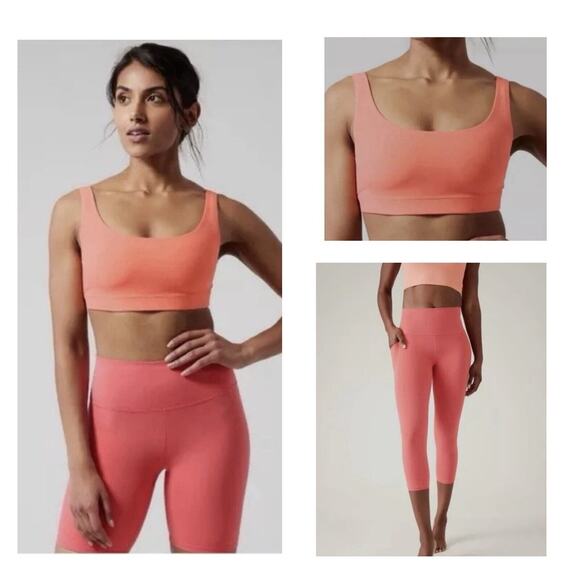 Athleta WORKOUT SET Salutation Stash Pocket II Capri & Exhale Bra 3X Coral NWT‎ - Picture 1 of 11
